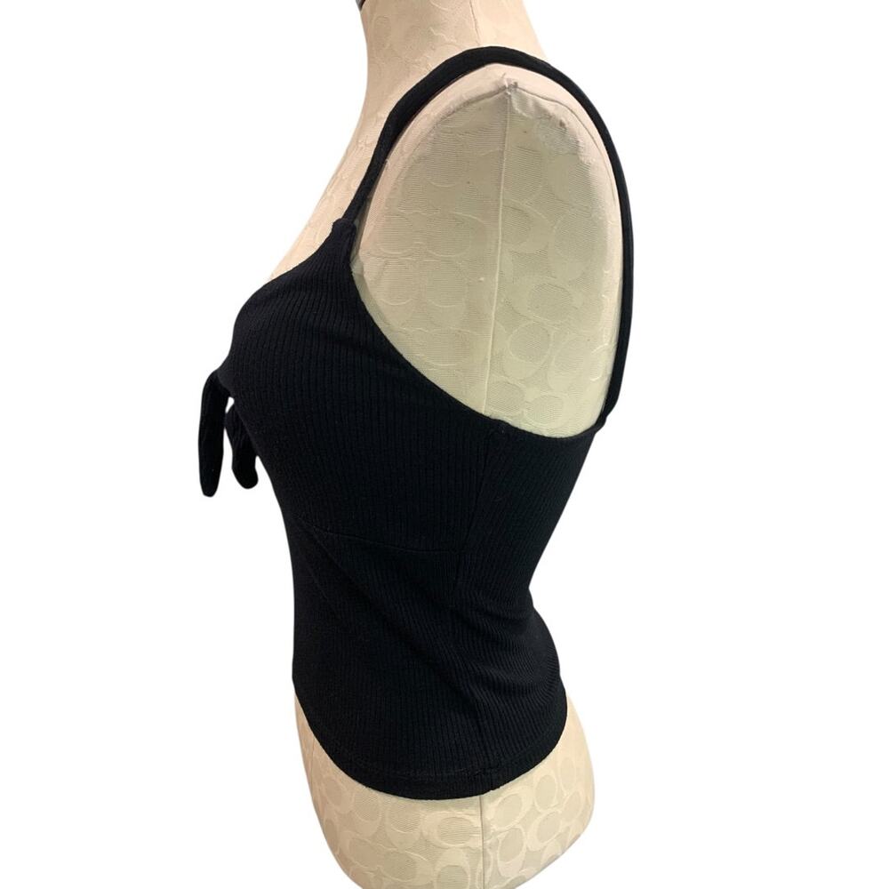 Large Forever 21 Crop Tank Top Shirt Womens Black Ribbed Tie Front - Picture 5 of 8